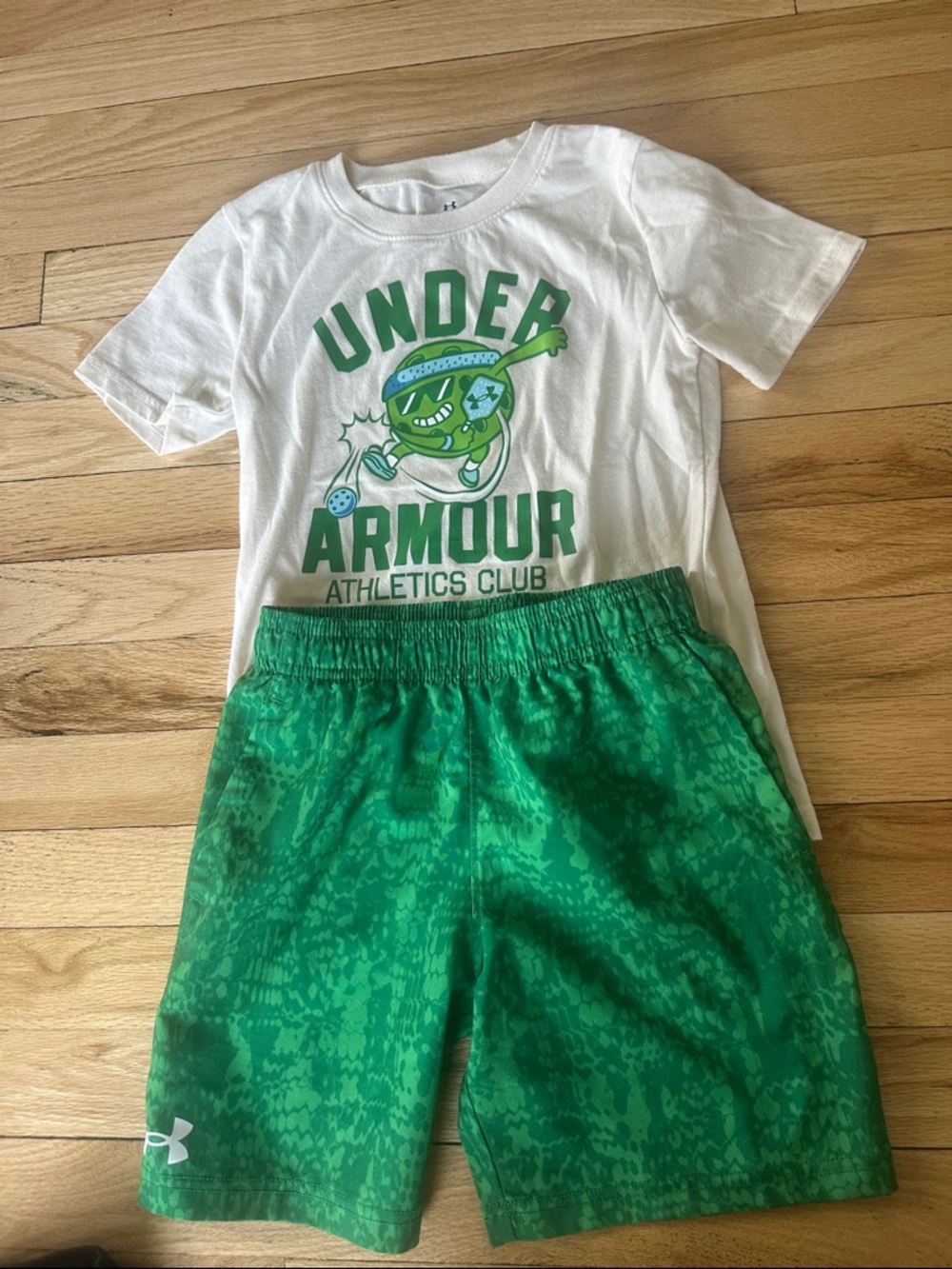 Under Armour Tee and Green Athletic Shorts